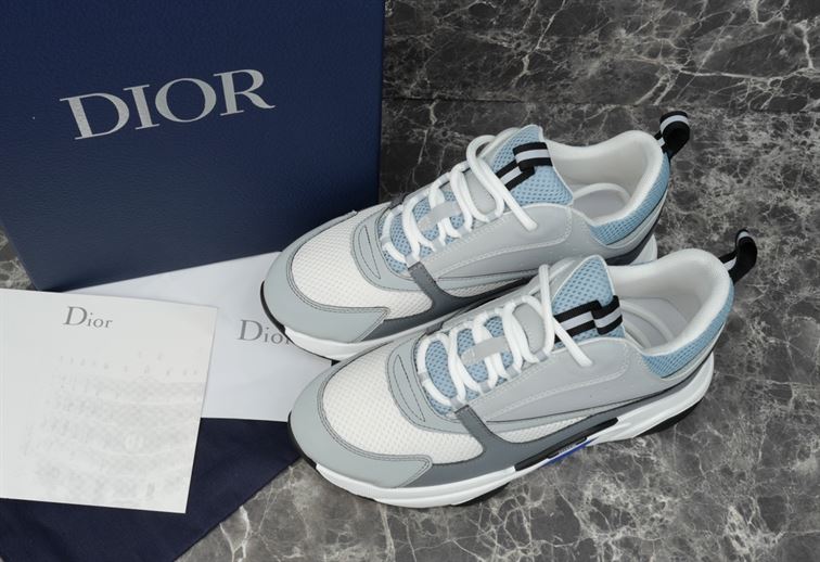 D10r B22 SNEAKERS WHITE AND BLUE TECHNICAL MESH AND GRAY CALFSKIN   DO001