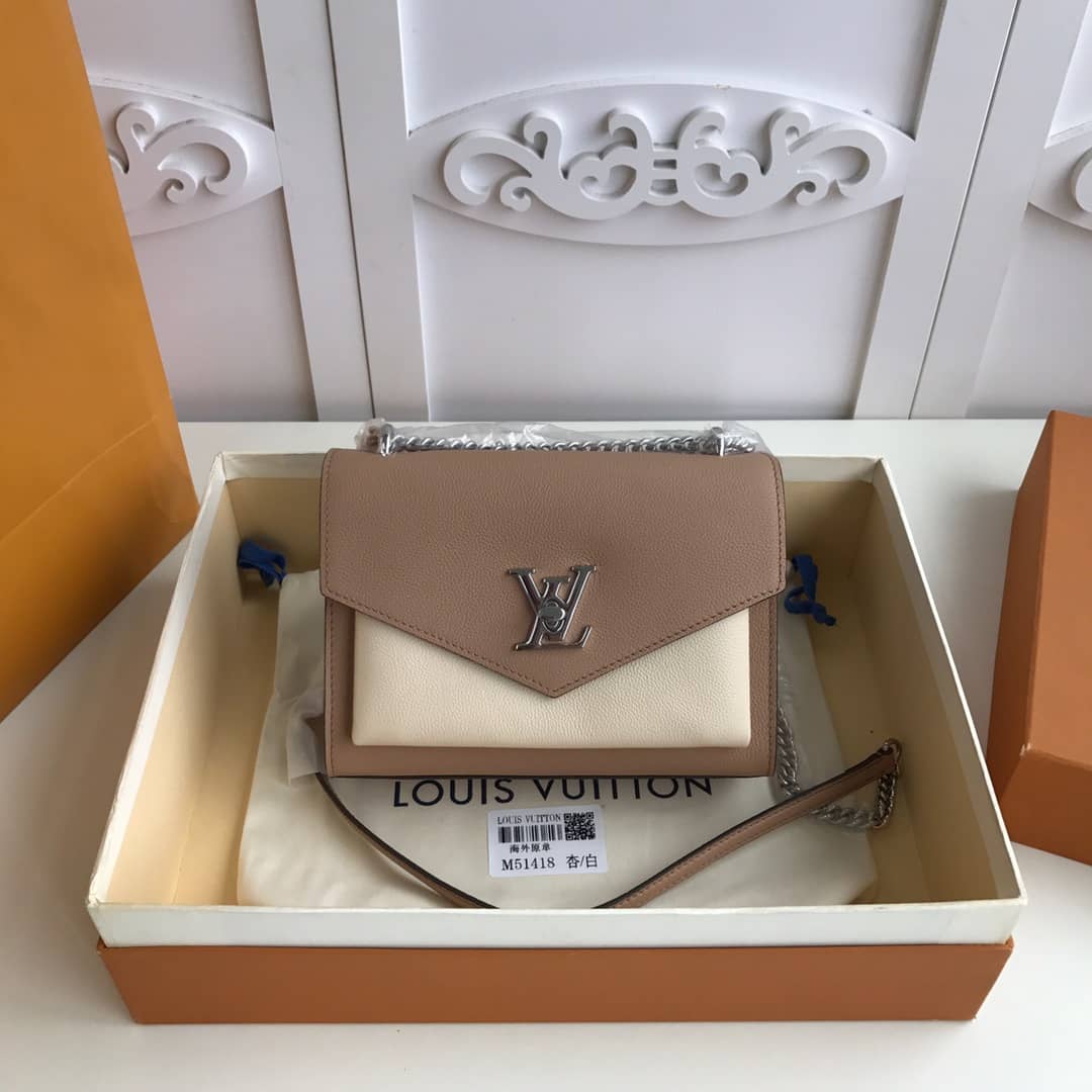 L0vis Vvtt0n MyLockMe BB Calf Chain Replica Shoulder Bag Apricot White M51418