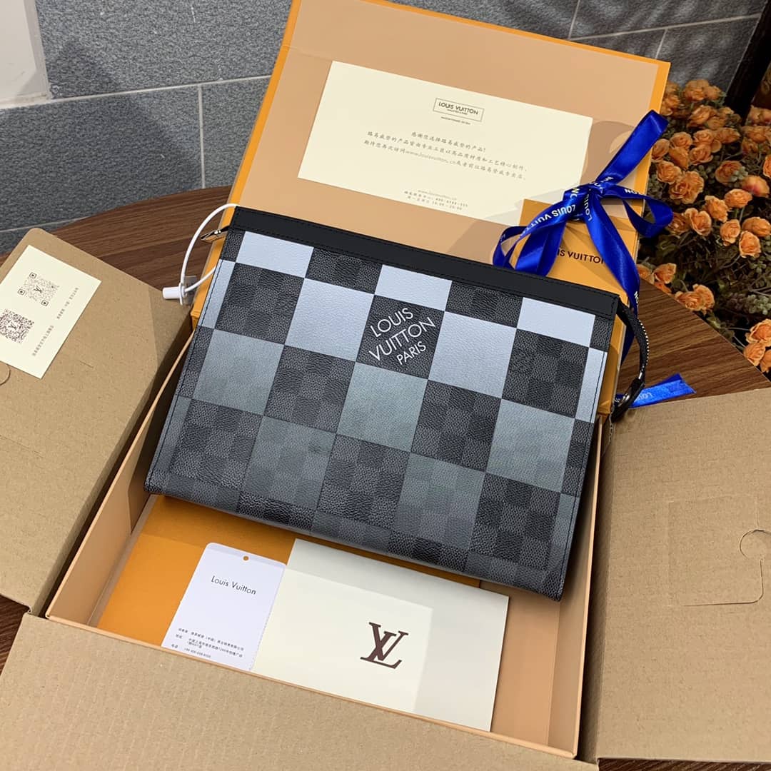 L0vis Vvtt0n Pochette Voyage MM Damier Giant Canvas Bag Replica Gray N60412