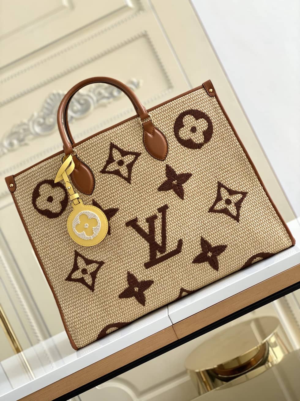 L0vis Vvtt0n OnTheGo Monogram Giant Raffia Tote