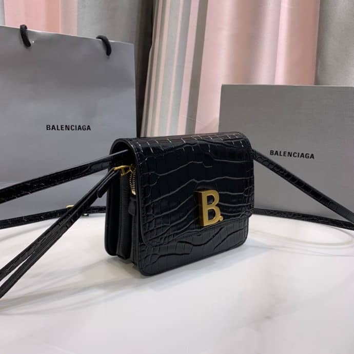 Ba1en*iaga Crocodile Embossed Box Replica Shoulder Bag