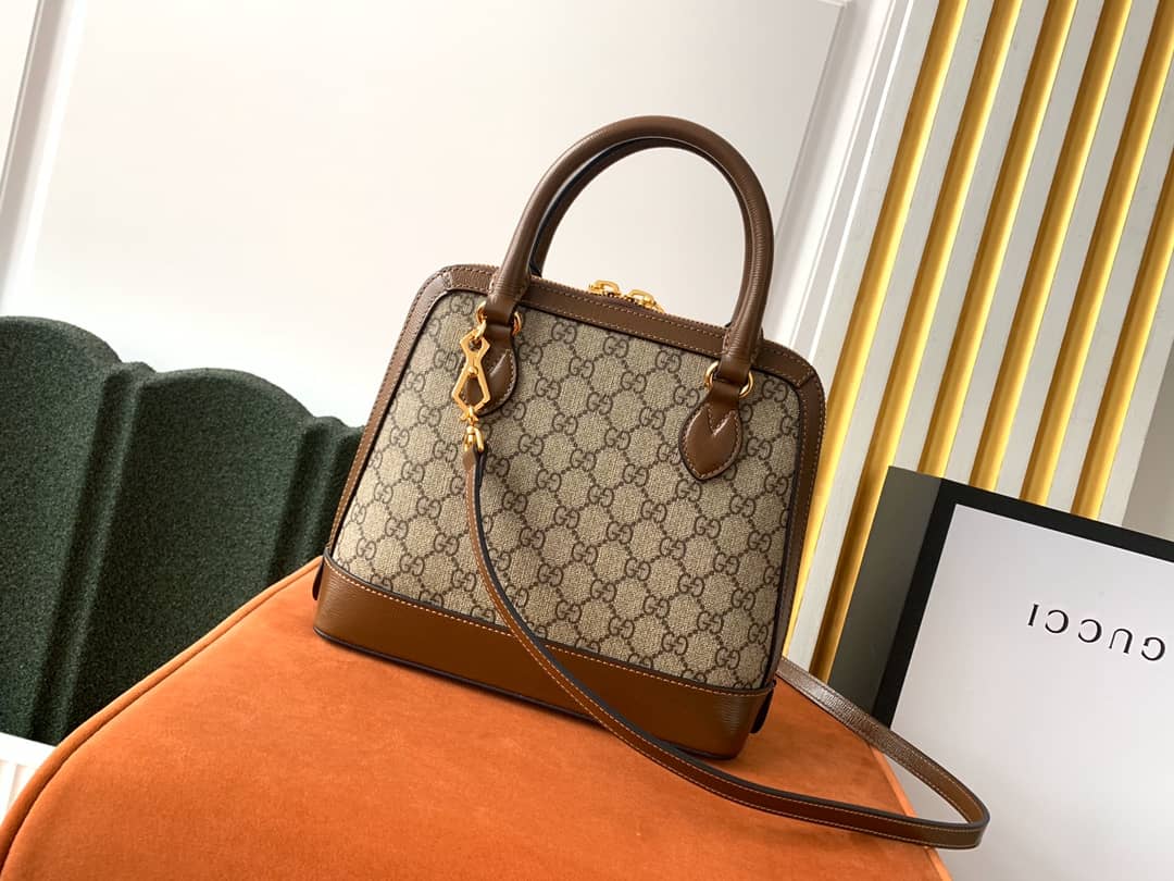 Gvc*1 Horsebit Bag Dupe 1955 Small GG Svp*me Grainy Leather Handle Bag Replica 621220(ColaReps)