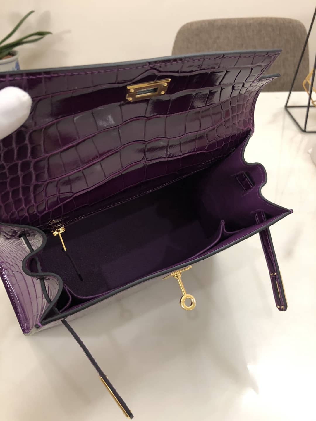 H**me5 Kelly Dupe 25CM Crocodile Shiny Replica Bag