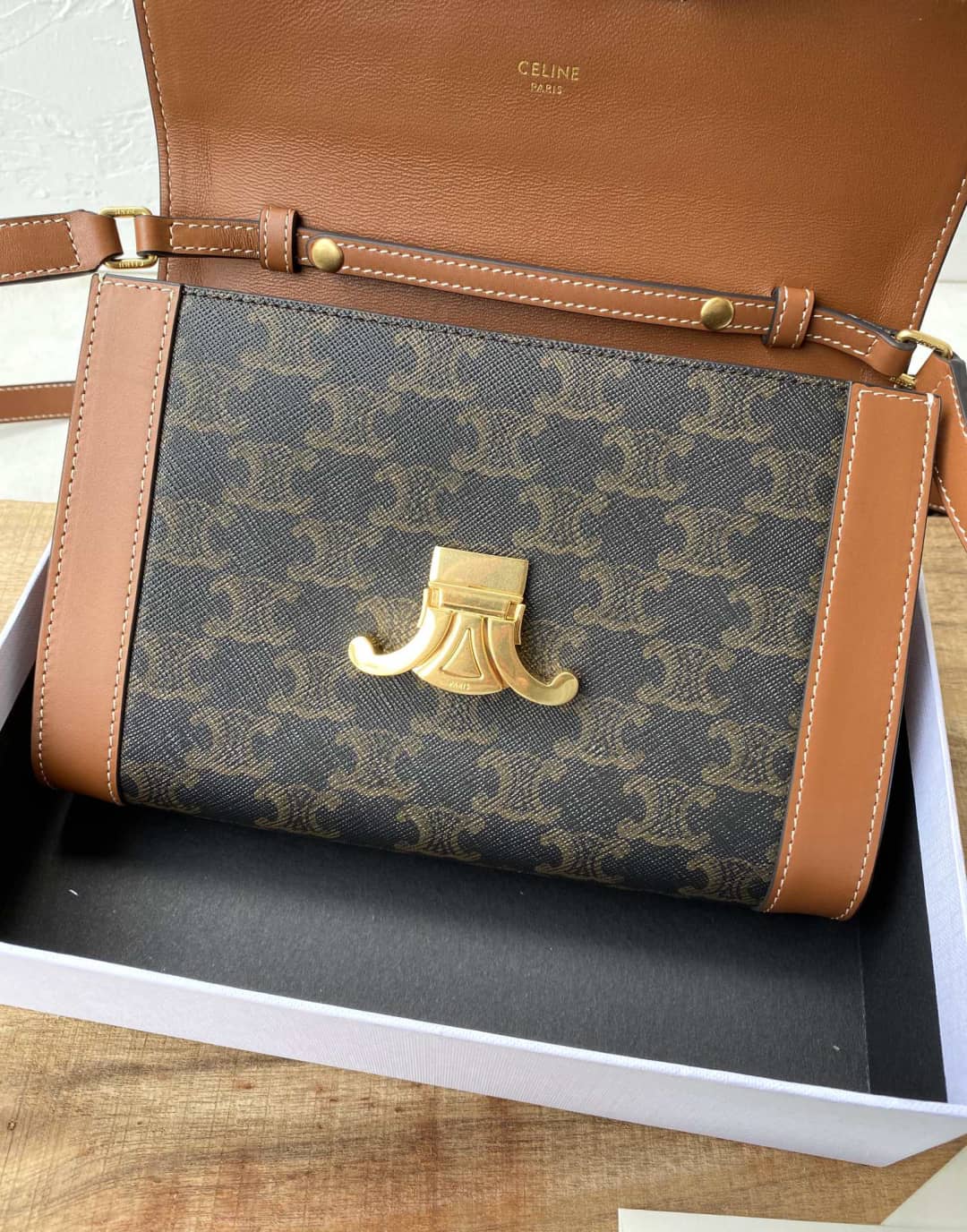 Ce1i*e Triomphe Bag Dupe Calf Leather Shoulder Strap Triomphe Replica Bag