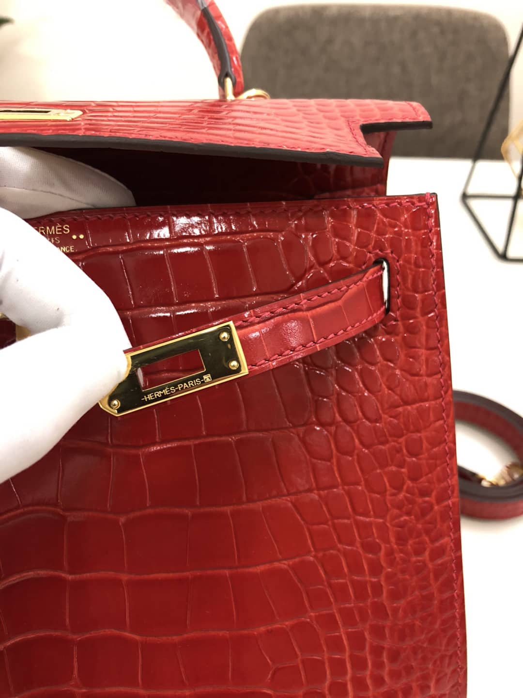 H**me5 Kelly Dupe 25CM Crocodile Shiny Replica Bag