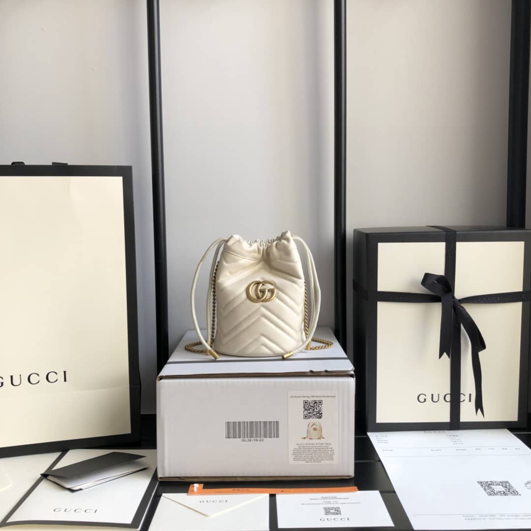 Gvc*1 GG Marmont Mini Bucket Crossbody Bag Replica White 575163