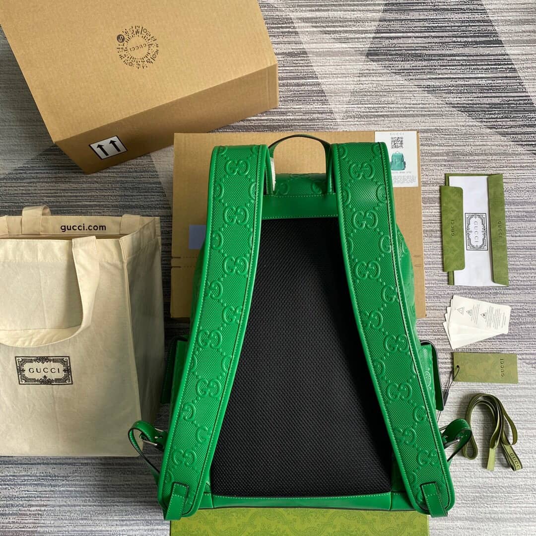 Gvc*1 GG Embossed Leather Replica Backpack Green 625770