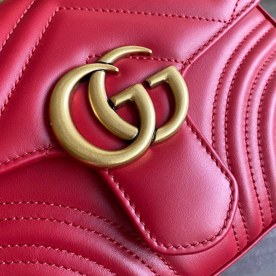 Gvc*1 GG Marmont Mini Leather Top Handle Bag Replica Red 547260