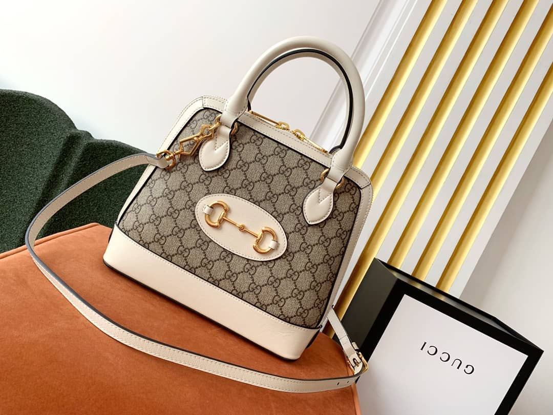 Gvc*1 Horsebit Bag Dupe 1955 Small GG Svp*me Grainy Leather Handle Bag Replica White 621220