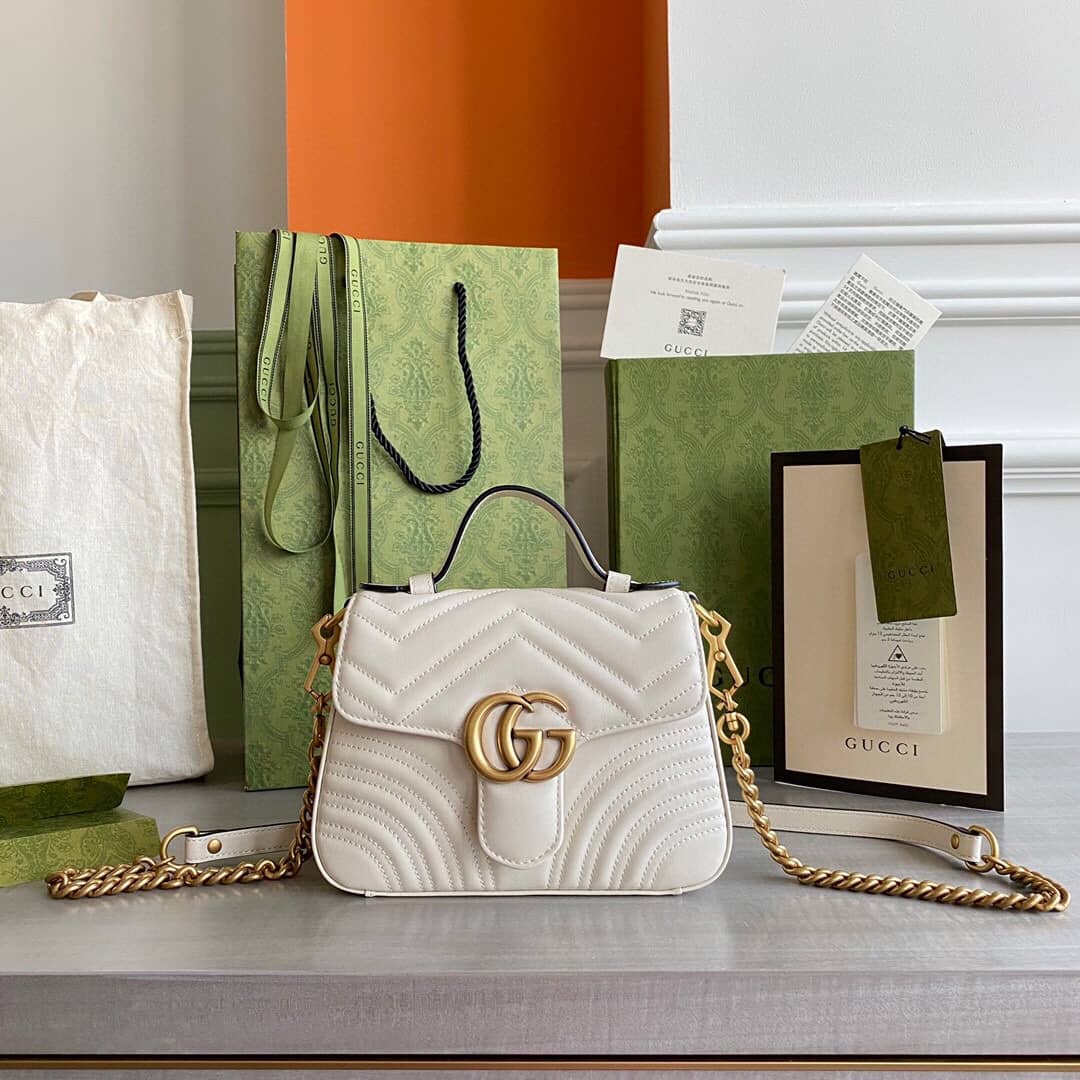 Gvc*1 GG Marmont Mini Leather Top Handle Bag Replica White 547260