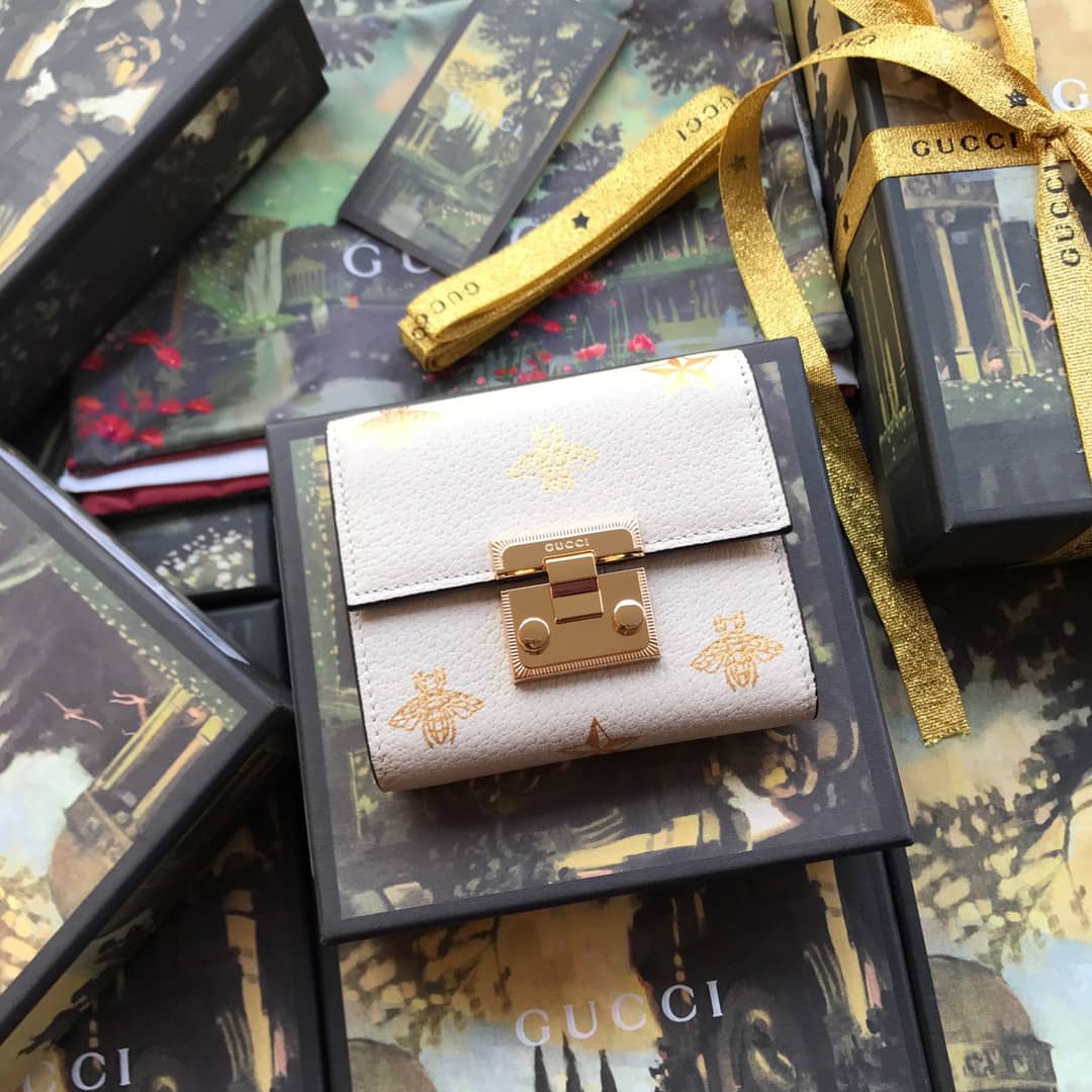 Gvc*1 Padlock Bee Star Print Calfskin Wallet Replica 453155