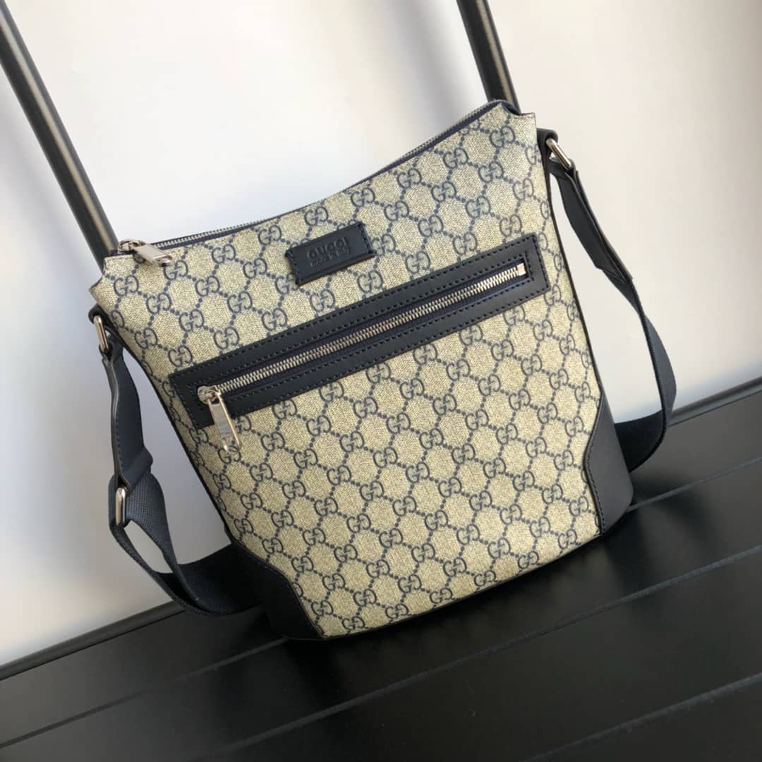 Gvc*1 Mens Svp*me Leather Double G Messenger Bag Replica Gray 406388