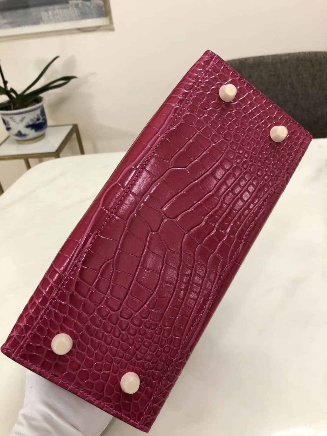 H**me5 Kelly Dupe 25CM Crocodile Shiny Replica Bag