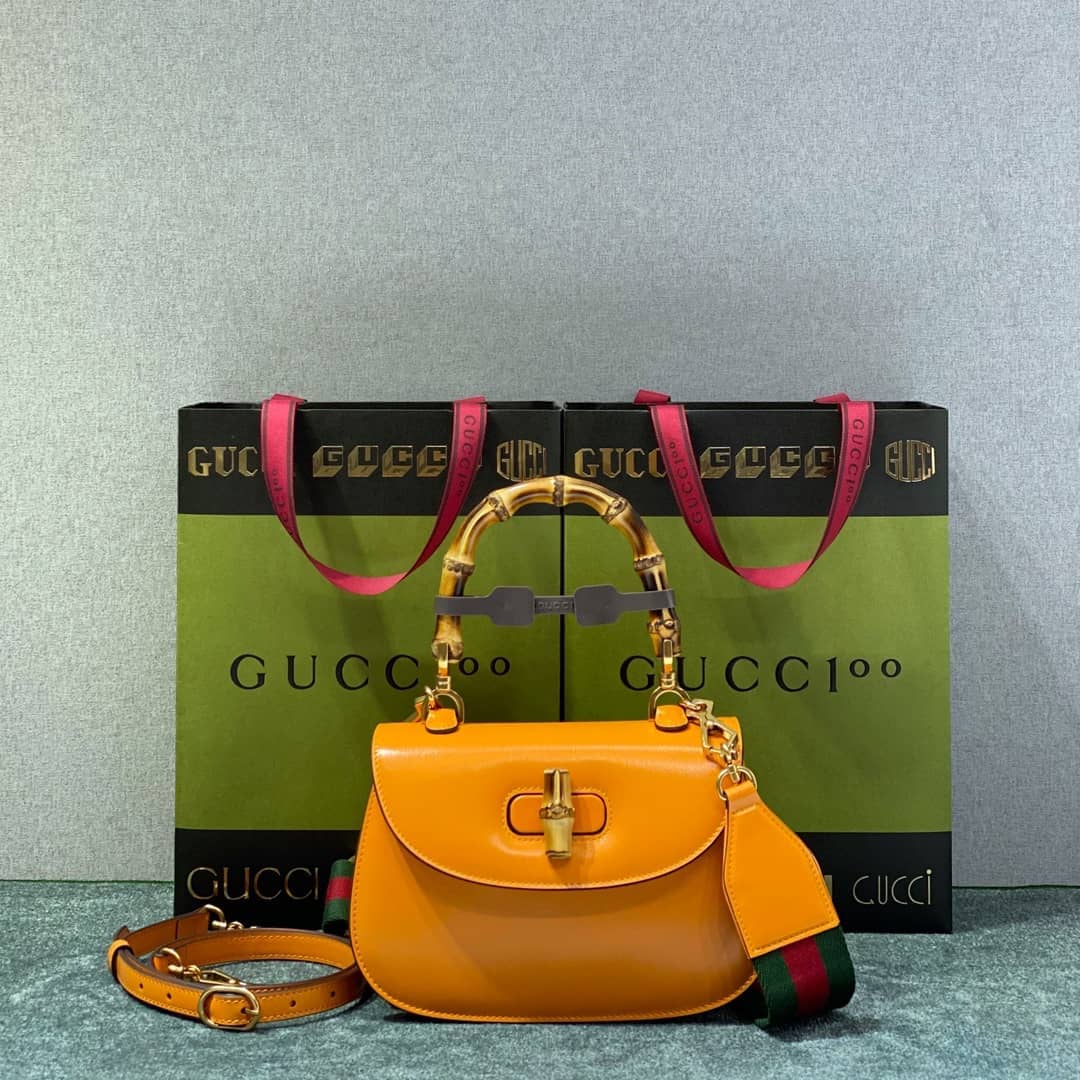 Gvc*1 Bamboo 1947 Small Top Handle Bag 675797 Orange Replica
