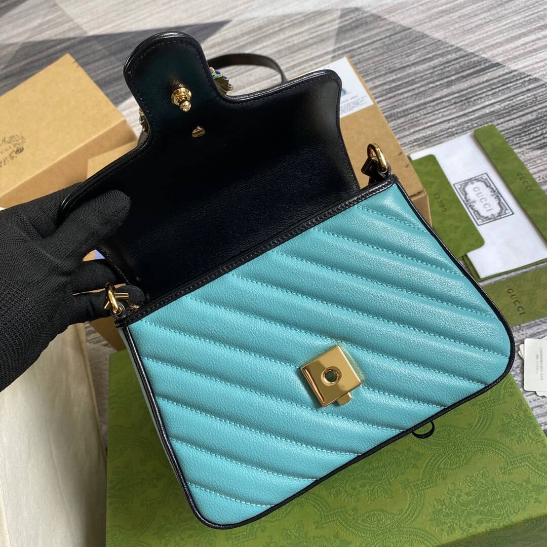 Gvc*1 GG Marmont Mini Top Handle Bag Replica Blue Yellow 583571