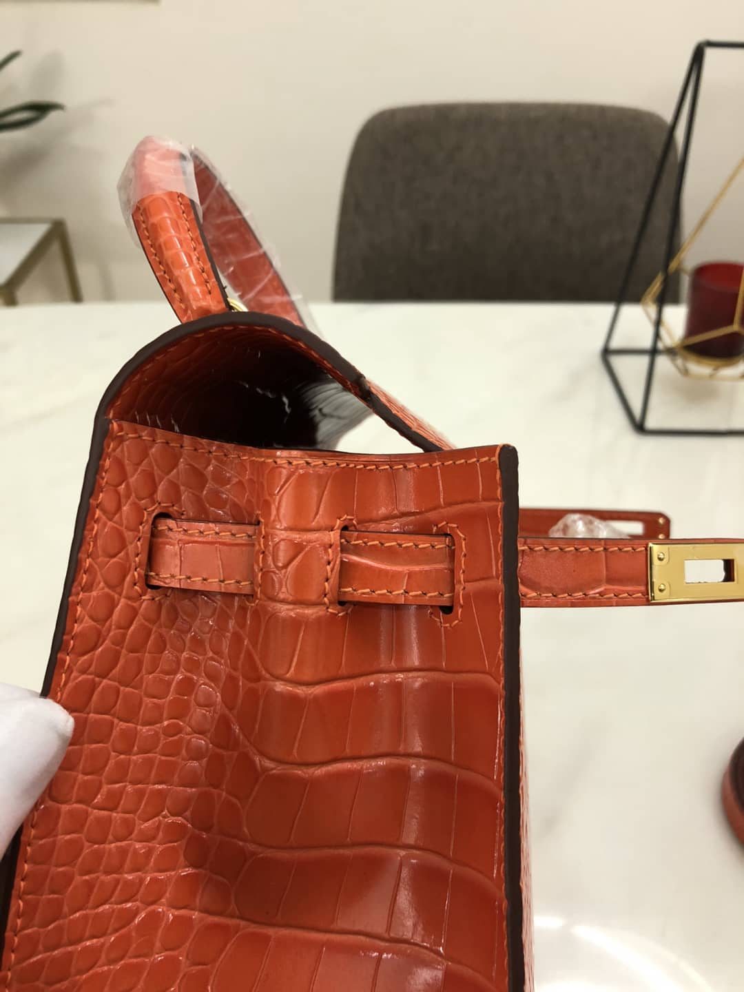 H**me5 Kelly Dupe 25CM Crocodile Shiny Replica Bag