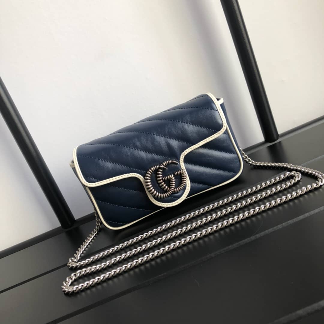 Gvc*1 GG Marmont Mini Matelasse Leather Shoulder Bag Replica Blue 574969
