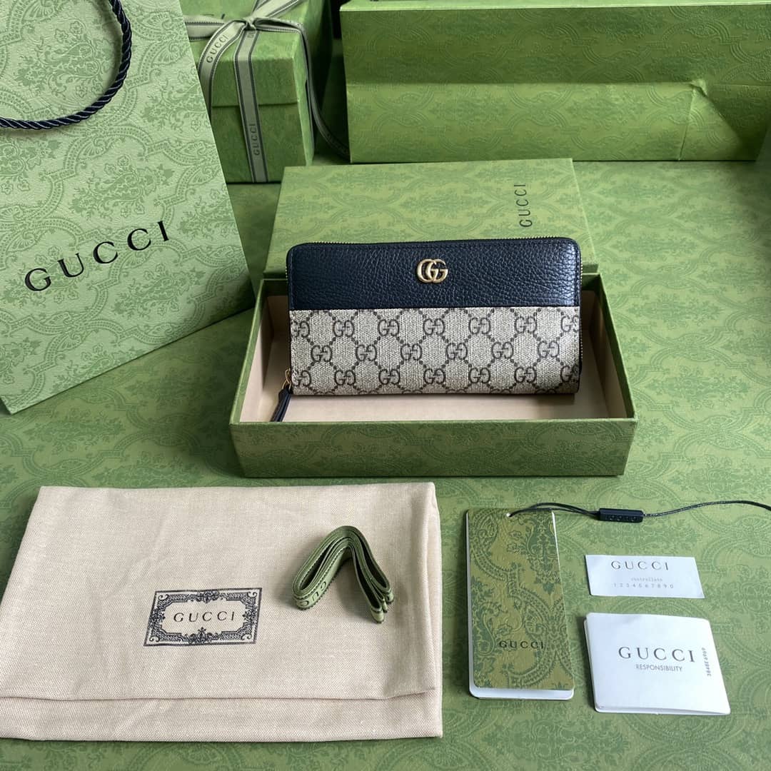 Gvc*1 GG Marmont Leather Zip Long Wallet Replica 456117