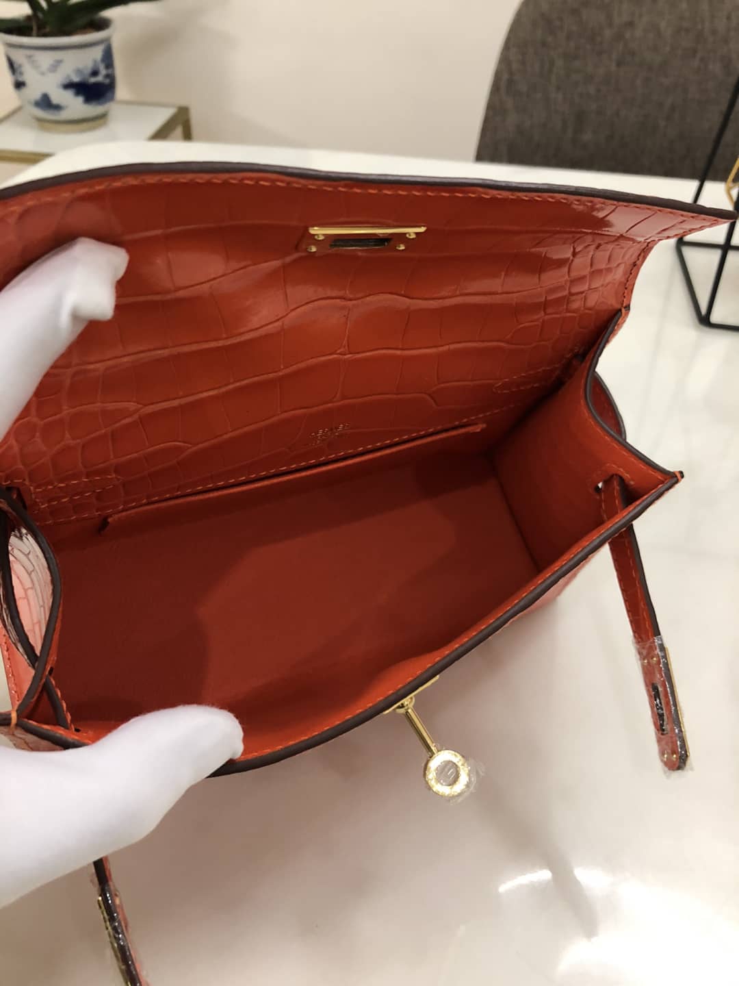 H**me5 Kelly Dupe 22CM Crocodile Shiny Replica Bag