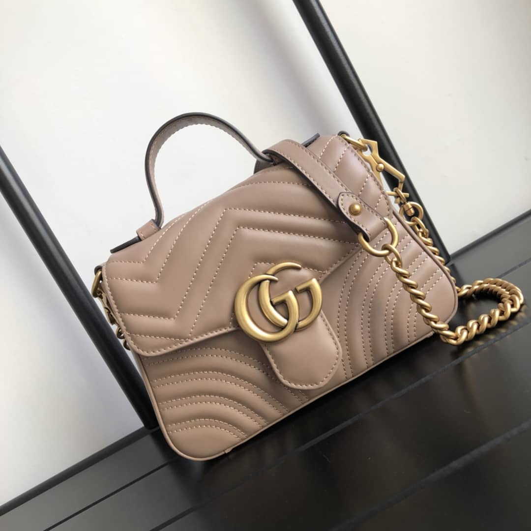 Gvc*1 GG Marmont Mini Leather Top Handle Bag Replica Apricot 547260