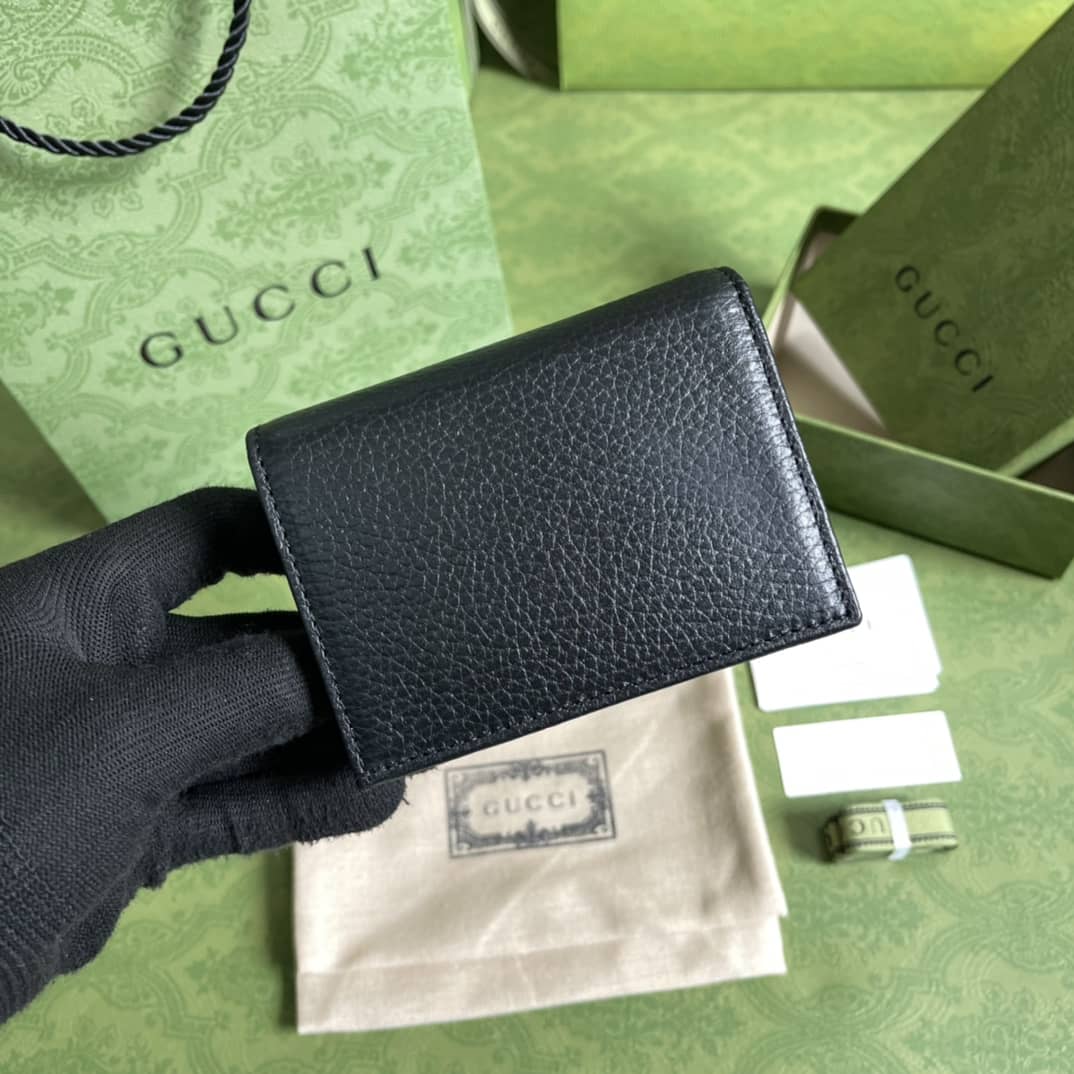 Gvc*1 GG Leather Card Case Wallet Black Replica 456126