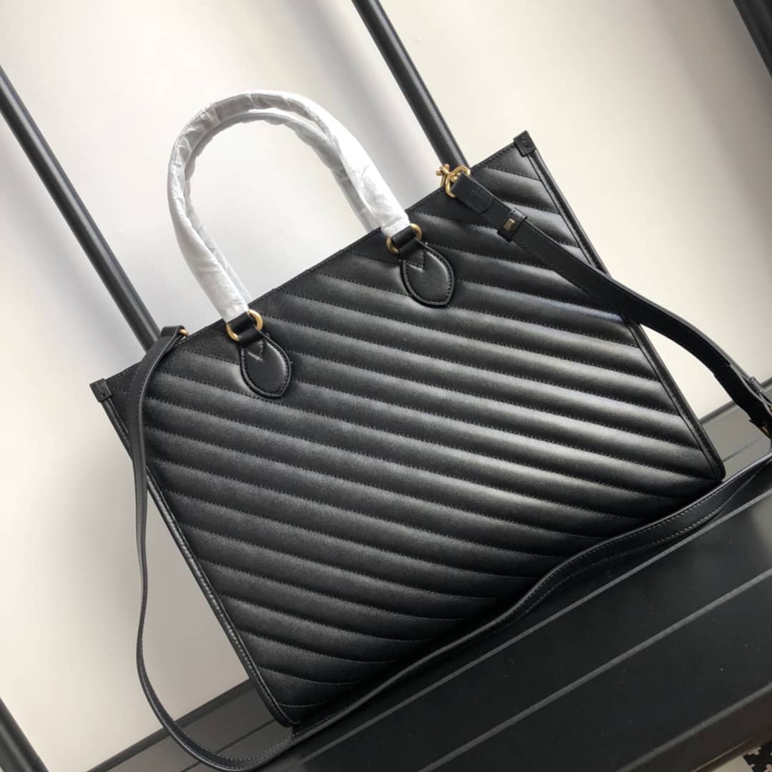 Gvc*1 GG Marmont Medium Matelasse Leather Tote Replica Black 627332
