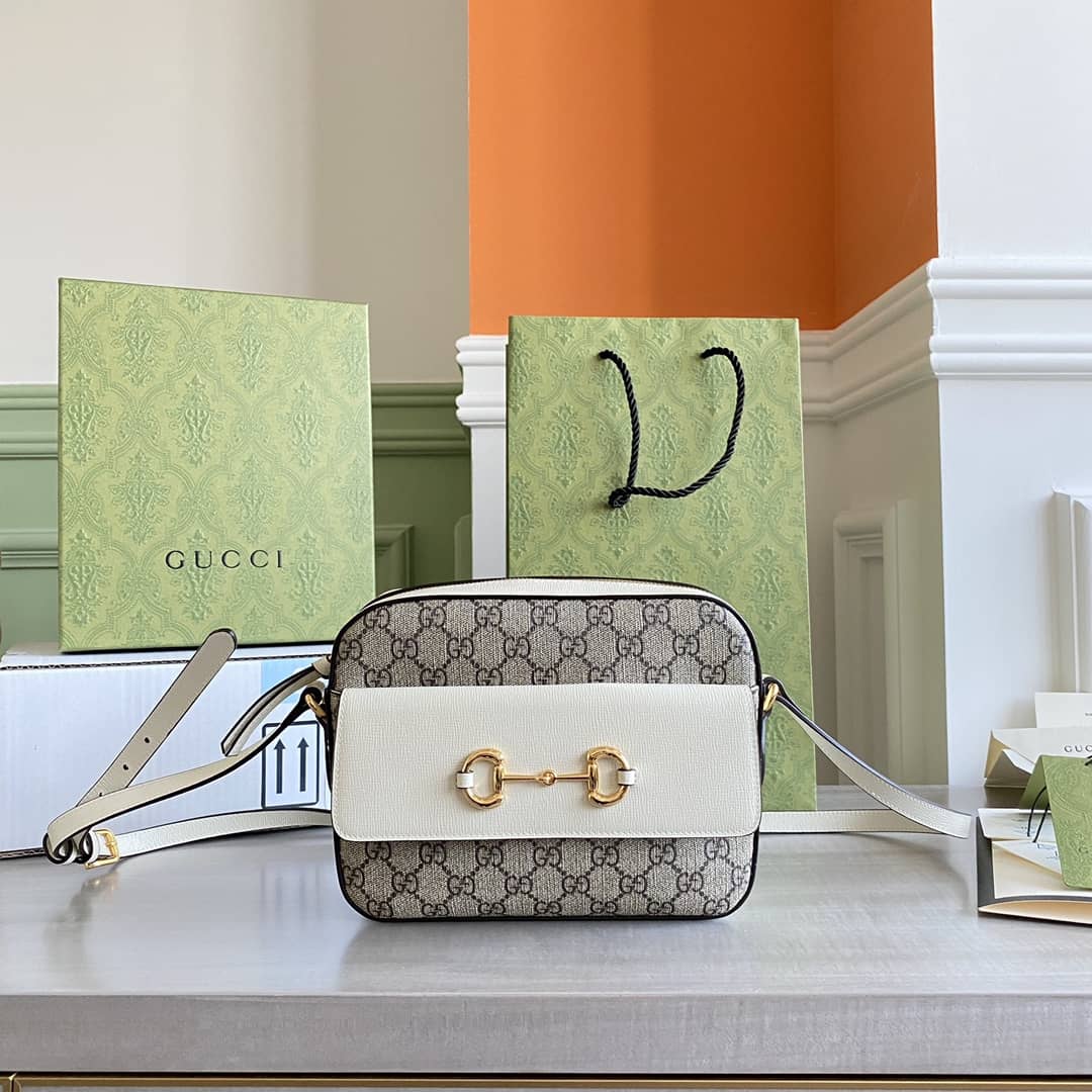 Gvc*1 Horsebit 1955 GG Crossbody Bag Replica Gray White 645454