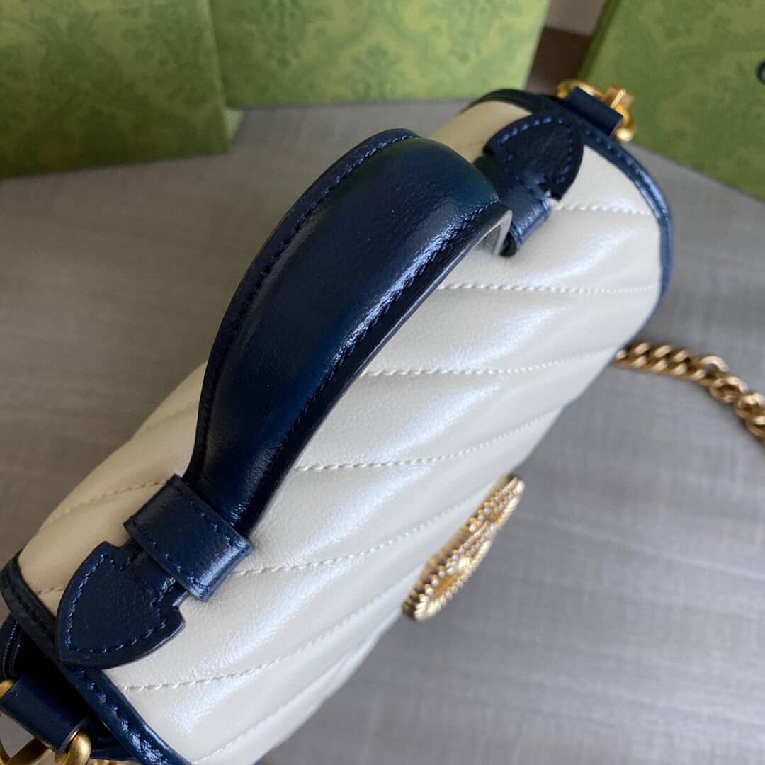 Gvc*1 GG Marmont Mini Top Handle Bag Replica White Blue 583571