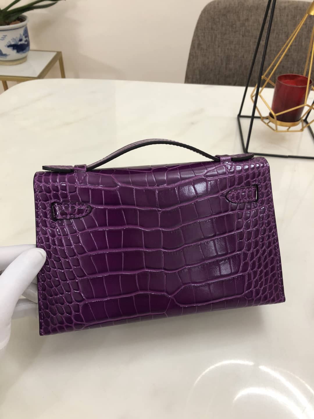 H**me5 Kelly Dupe 22CM Crocodile Shiny Replica Bag