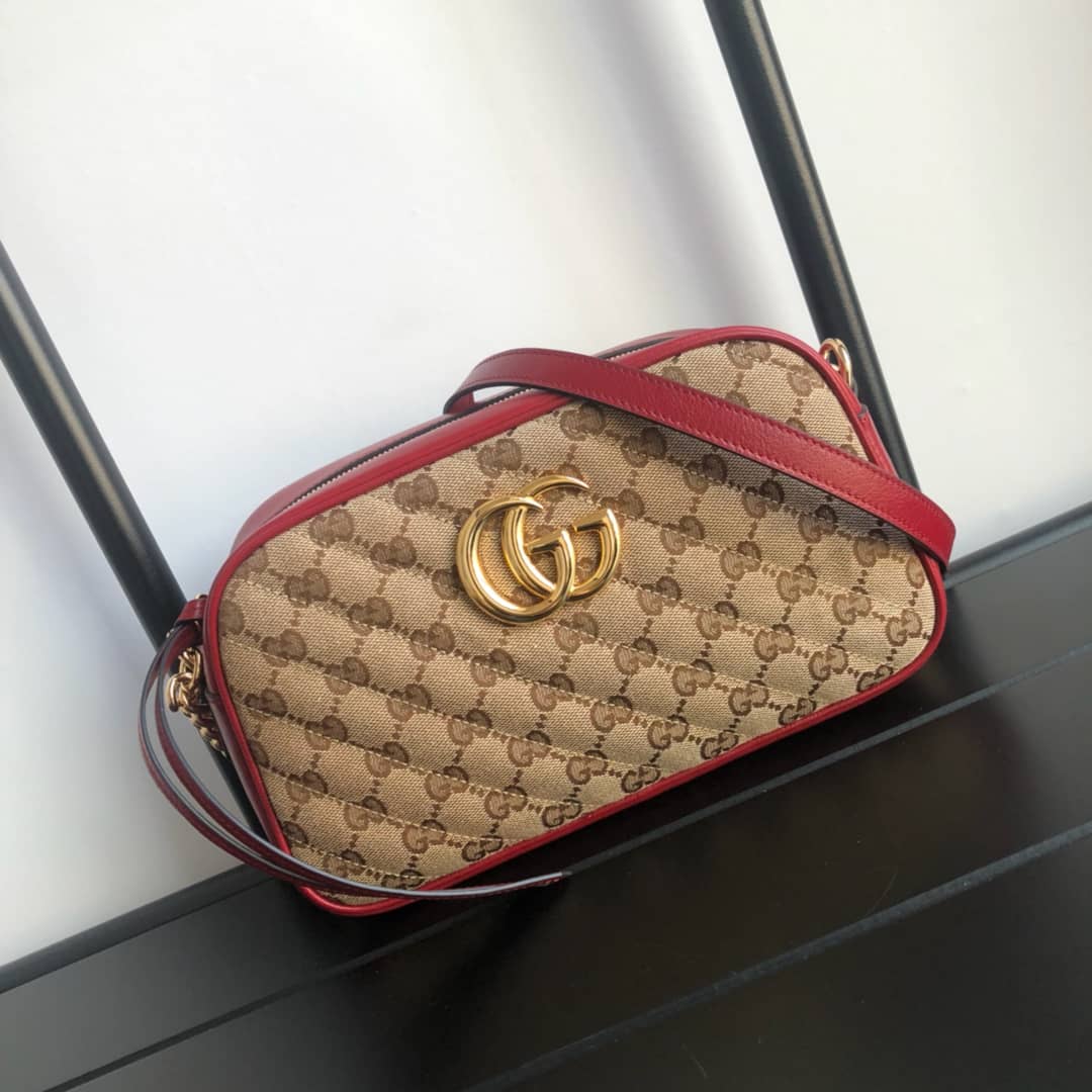 Gvc*1 Handbag Dupes GG Marmont Small Shoulder Handbag Camera Bag Replica Brown 447632