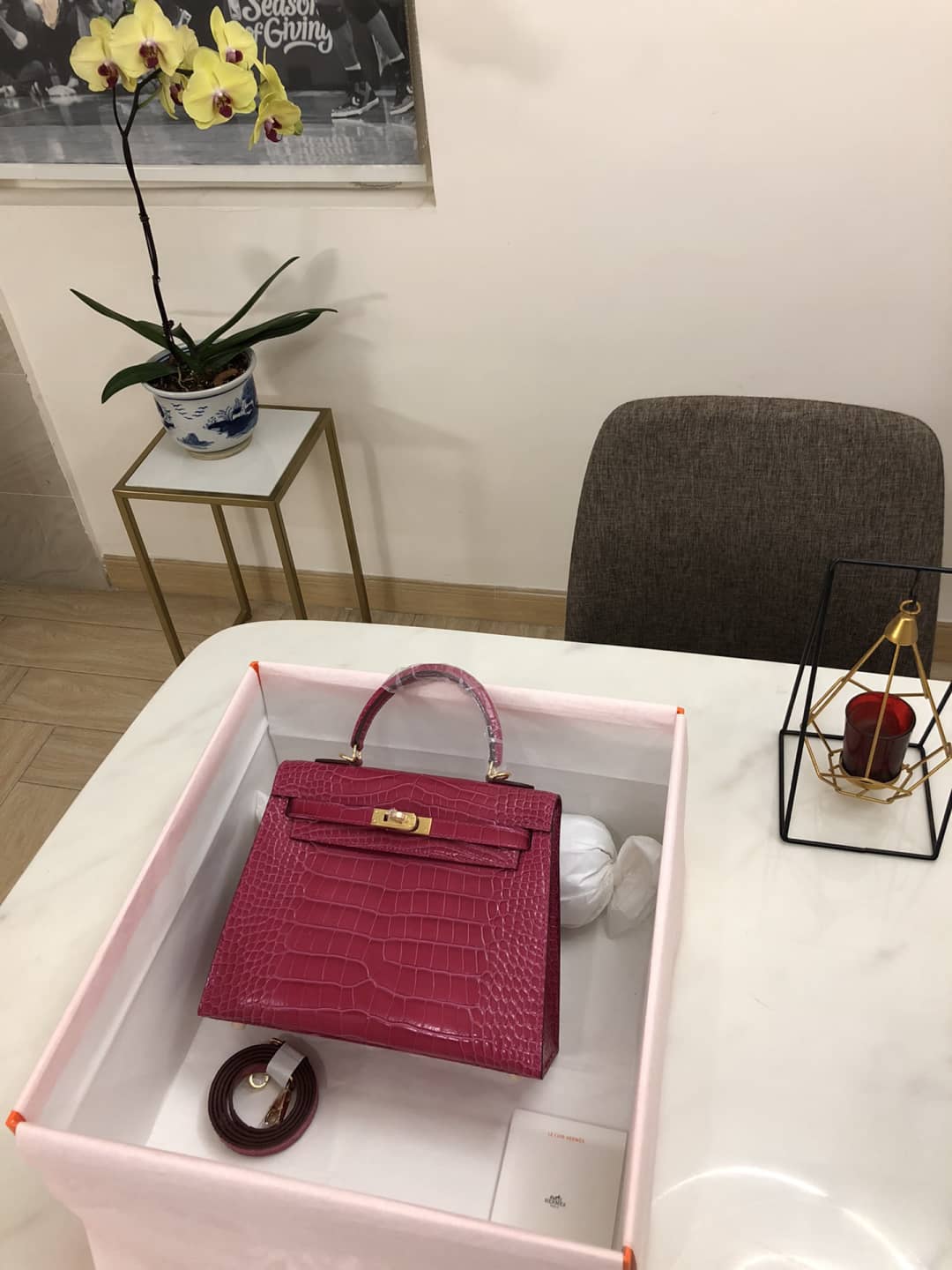 H**me5 Kelly Dupe 25CM Crocodile Shiny Replica Bag