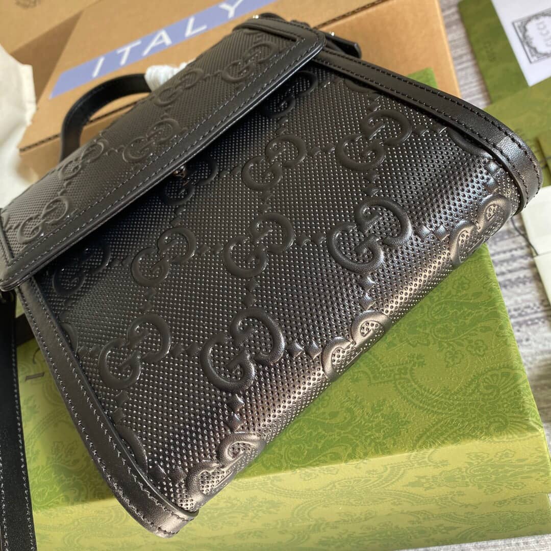 Gvc*1 GG Embossed Leather Shoulder Bag Black 627470