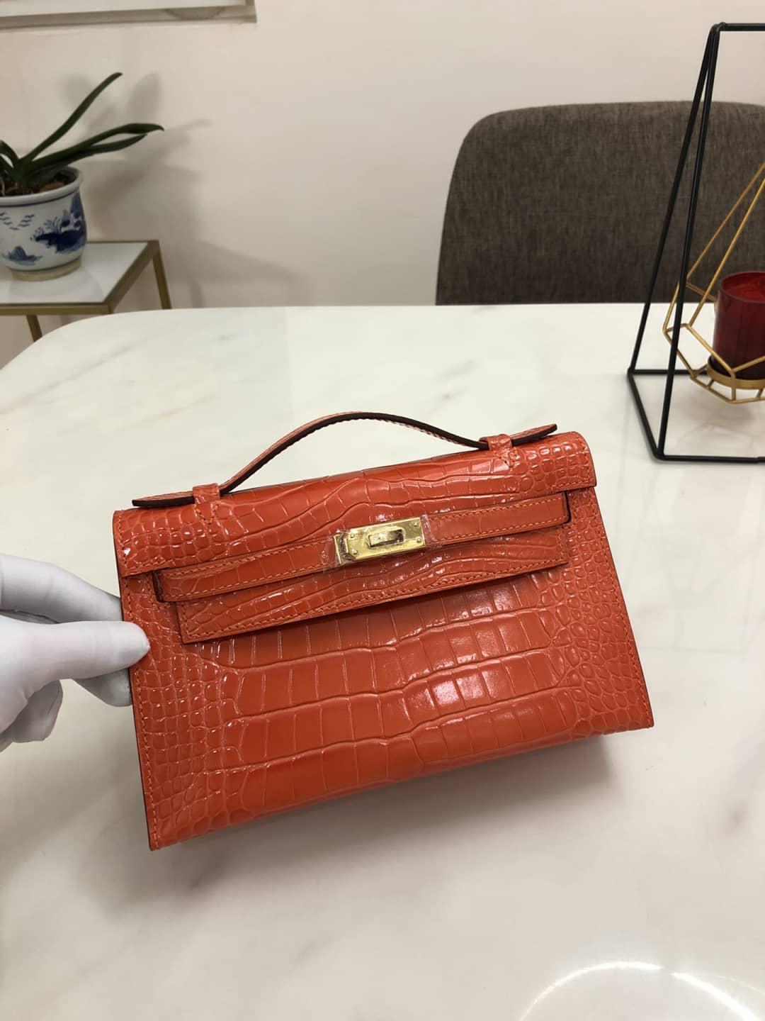 H**me5 Kelly Dupe 22CM Crocodile Shiny Replica Bag