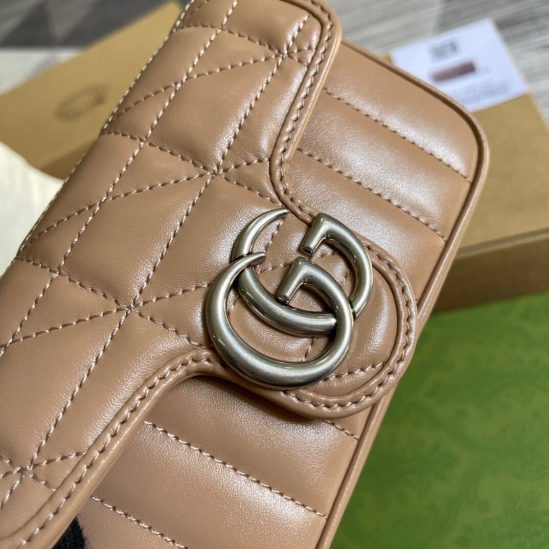 Gvc*1 GG Marmont Matelasse Leather Mini Shoulder Bag Replica Apricot 476433