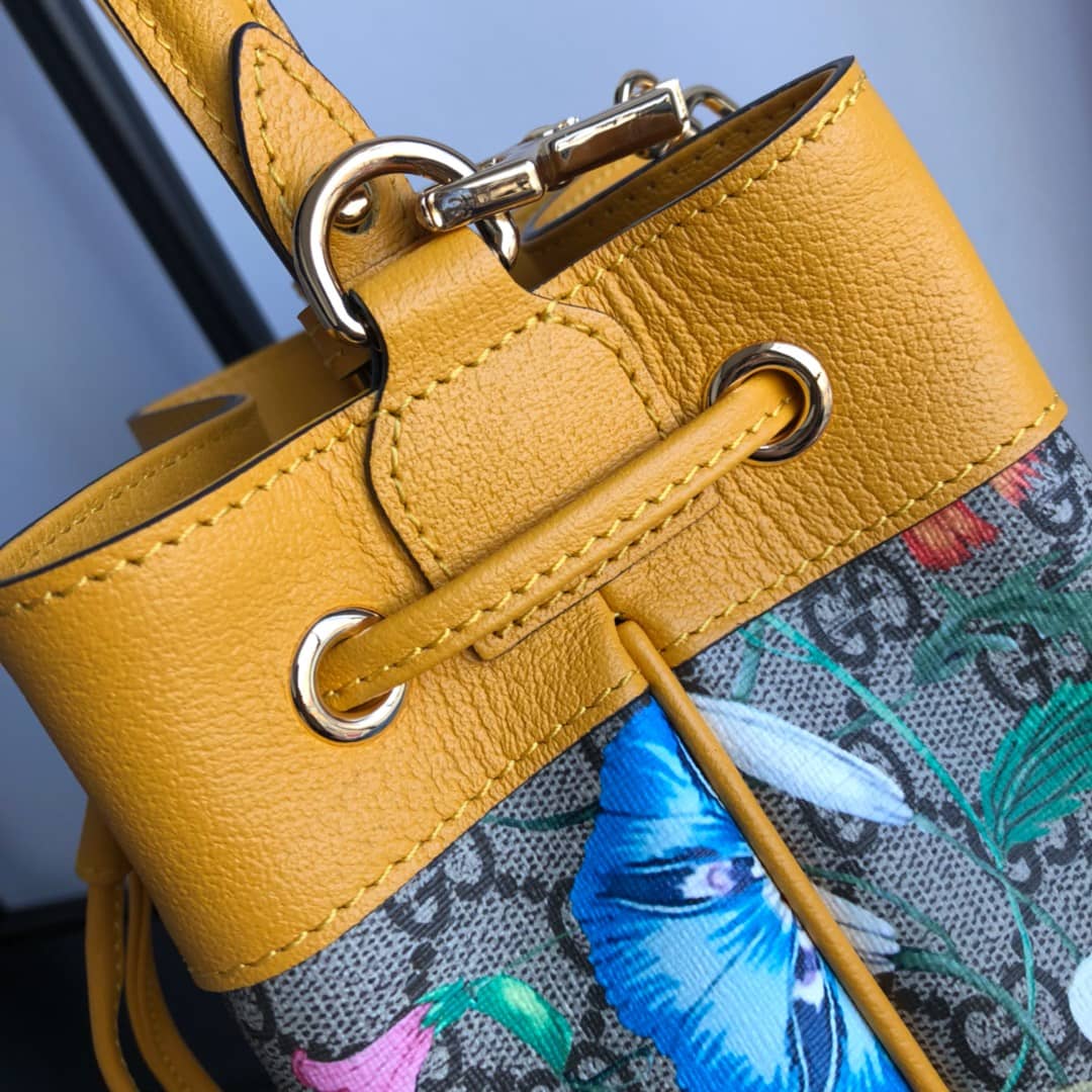 Gvc*1 Ophidia GG Flora Pattern Small Bucket Bag Replica Yellow 550621
