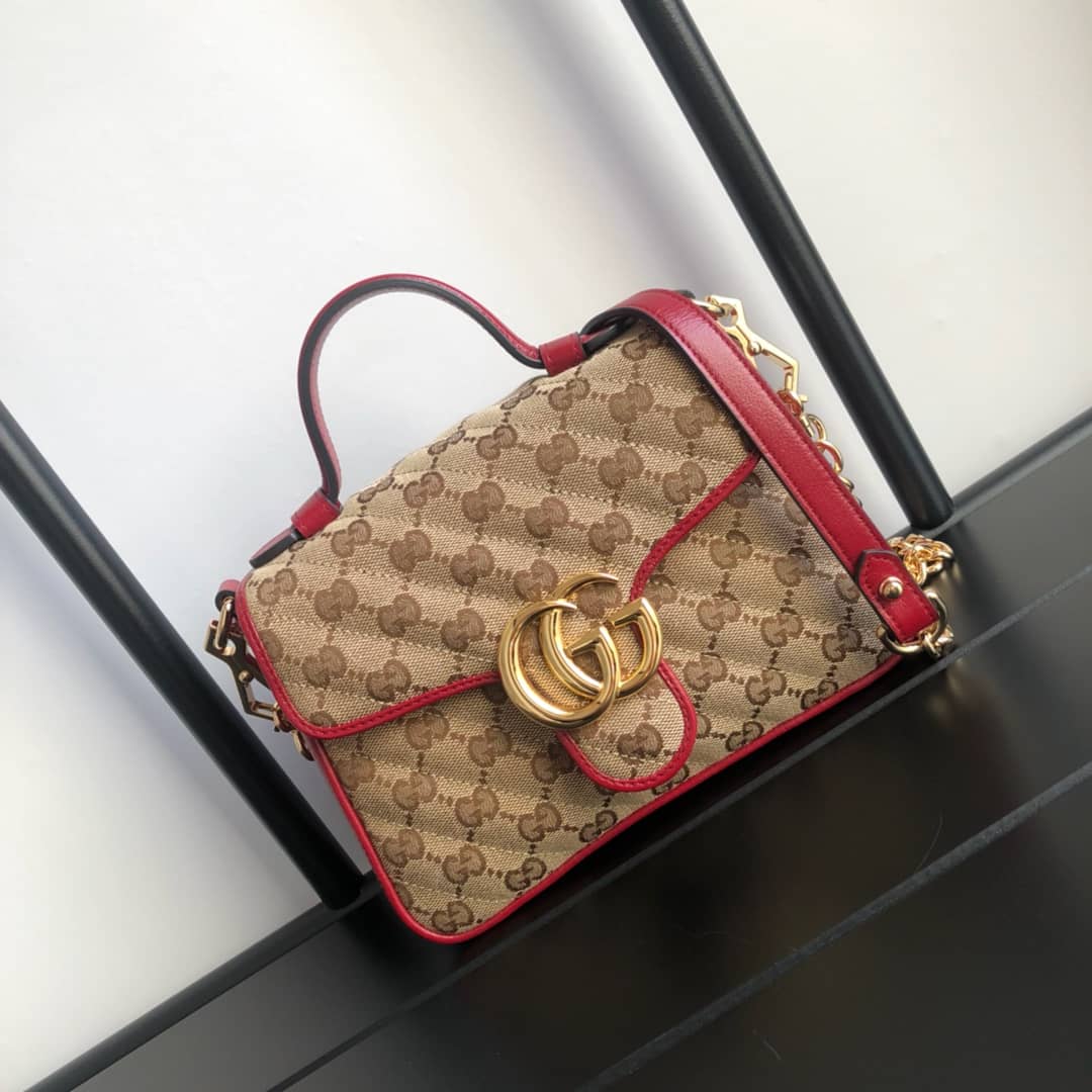 Gvc*1 GG Marmont Mini Top Handle Bag Replica Red 583571