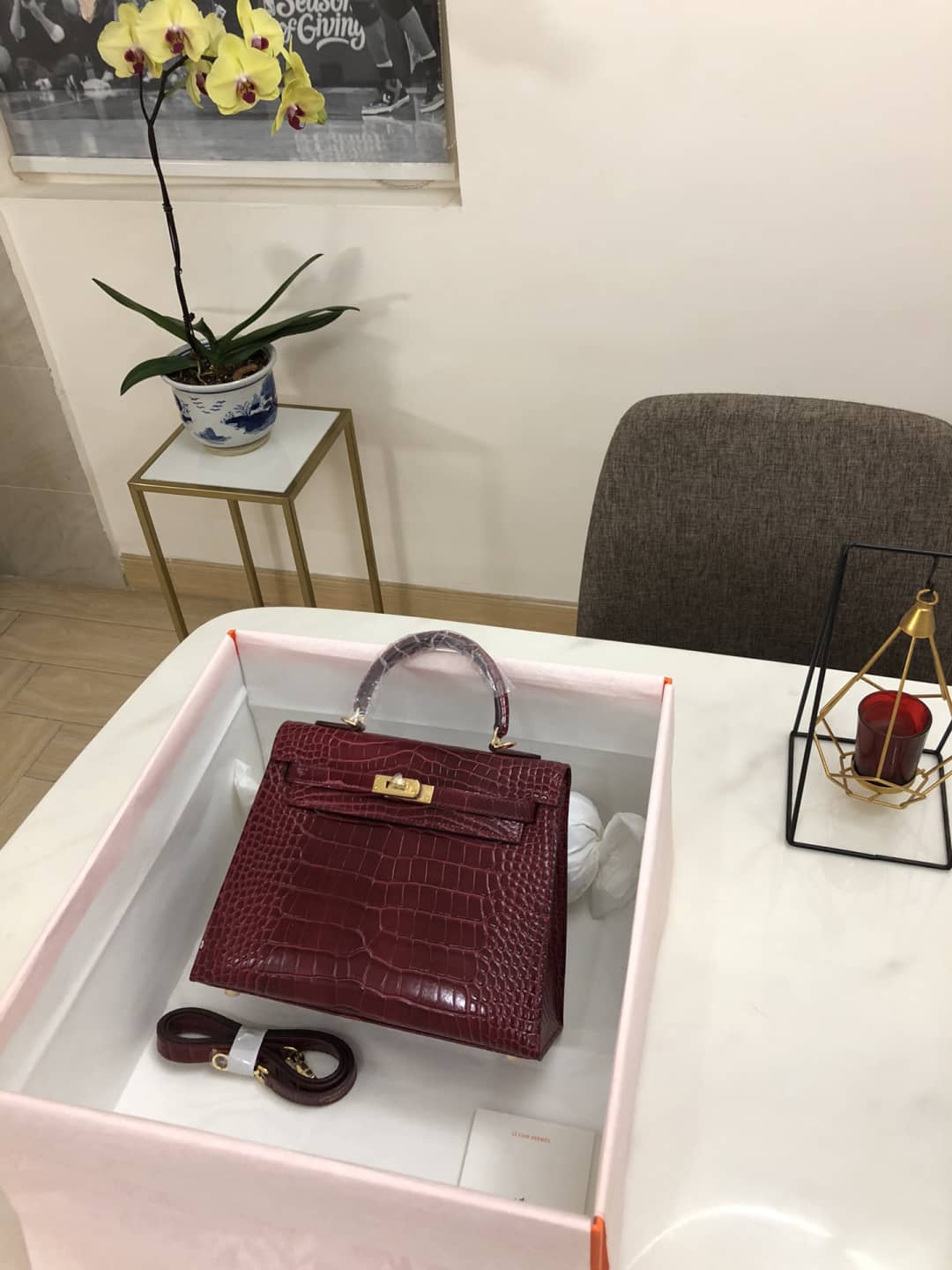 H**me5 Kelly Dupe 25CM Crocodile Shiny Replica Bag