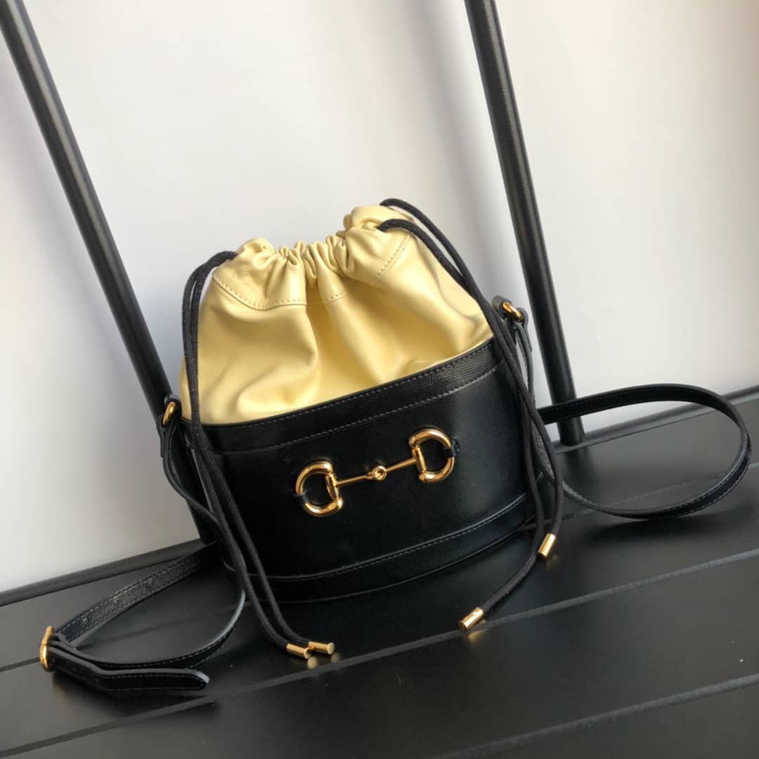 Gvc*1 1955 Horsebit Bucket Bag Replica Yellow Black 602118