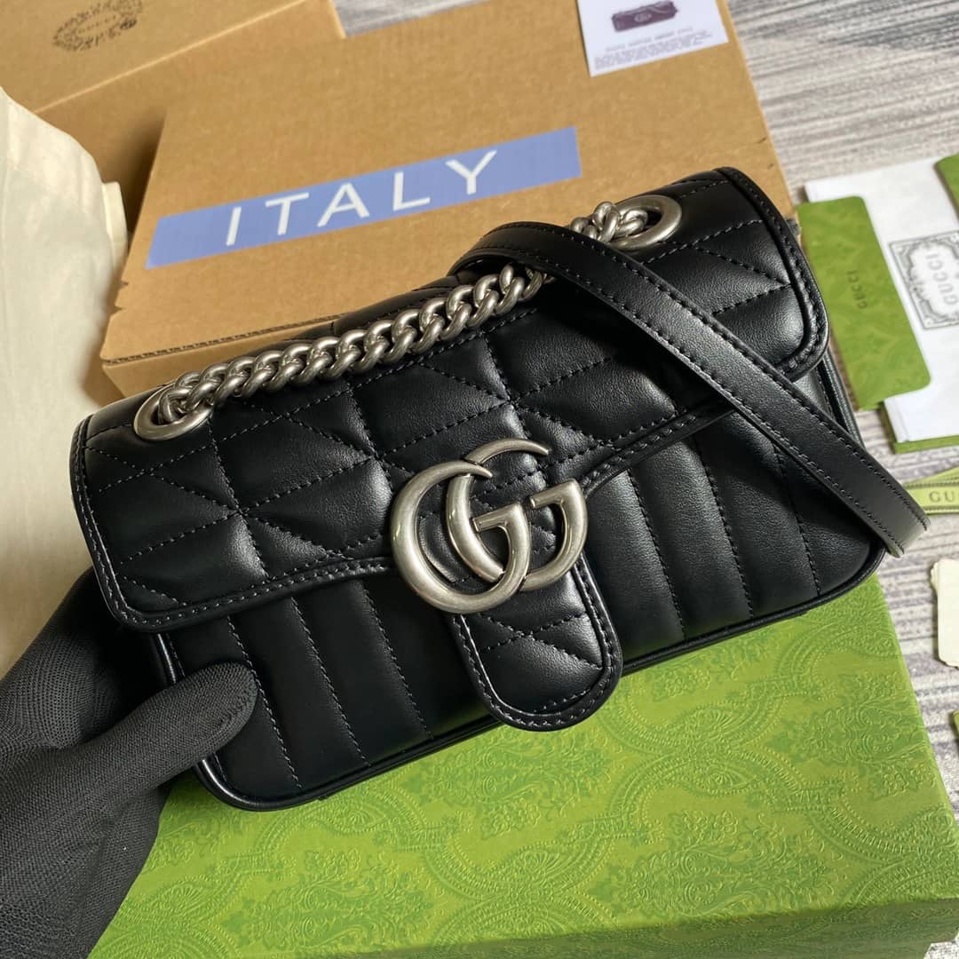 Gvc*1 GG Marmont Mini Matelasse Shoulder Bag Replica Black 446744