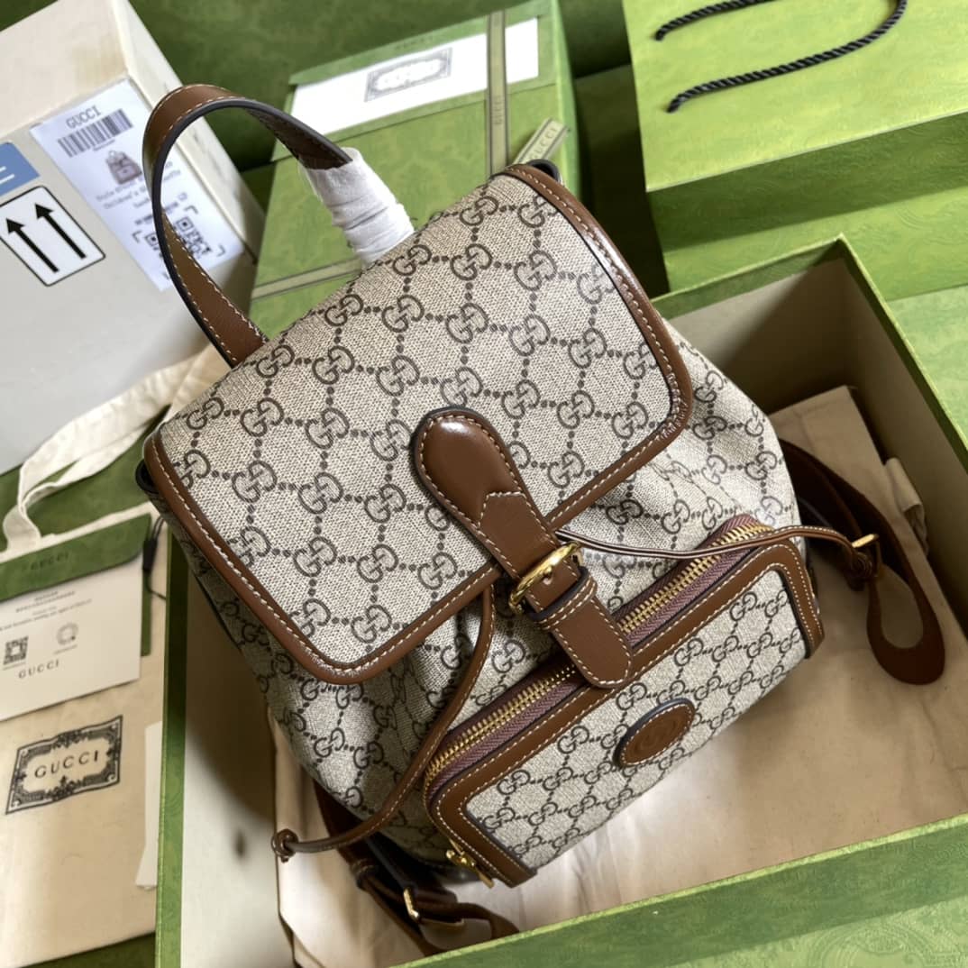 Gvc*1 Interlocking GG Svp*me Backpack Beige Replica 674147