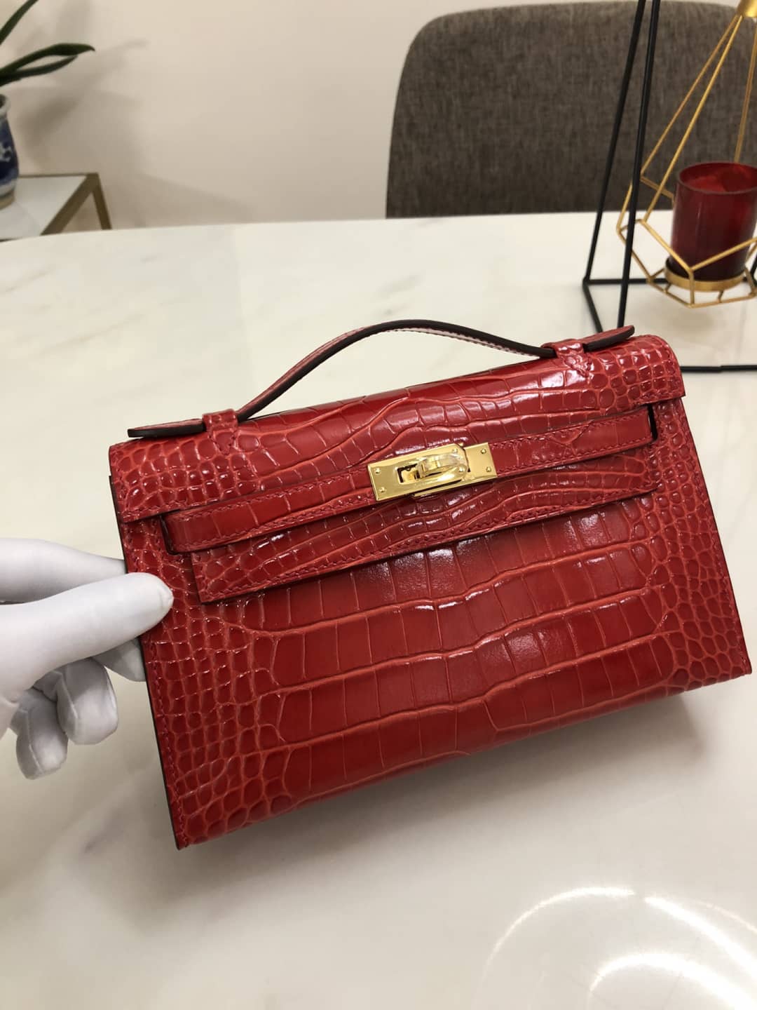 H**me5 Kelly Dupe 22CM Crocodile Shiny Replica Bag