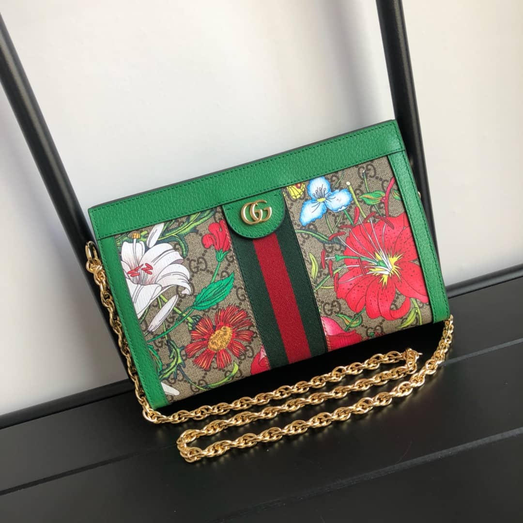 Gvc*1 Ophidia Flora GG Small Svp*me Canvas Shoulder Bag Replica Green 503877