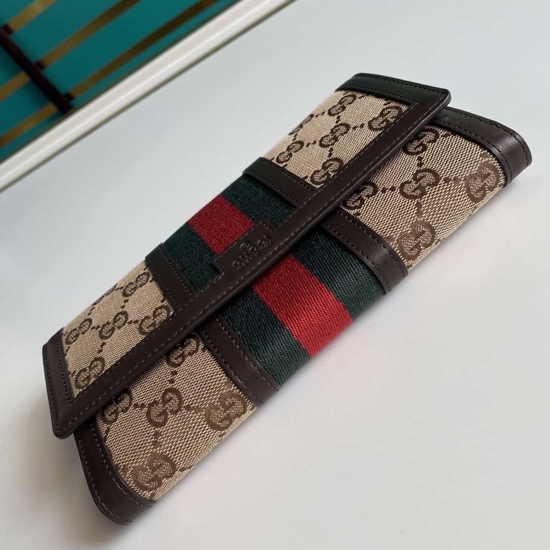 Gvc*1 Monogram Vintage Web Long Button Canvas Wallet
