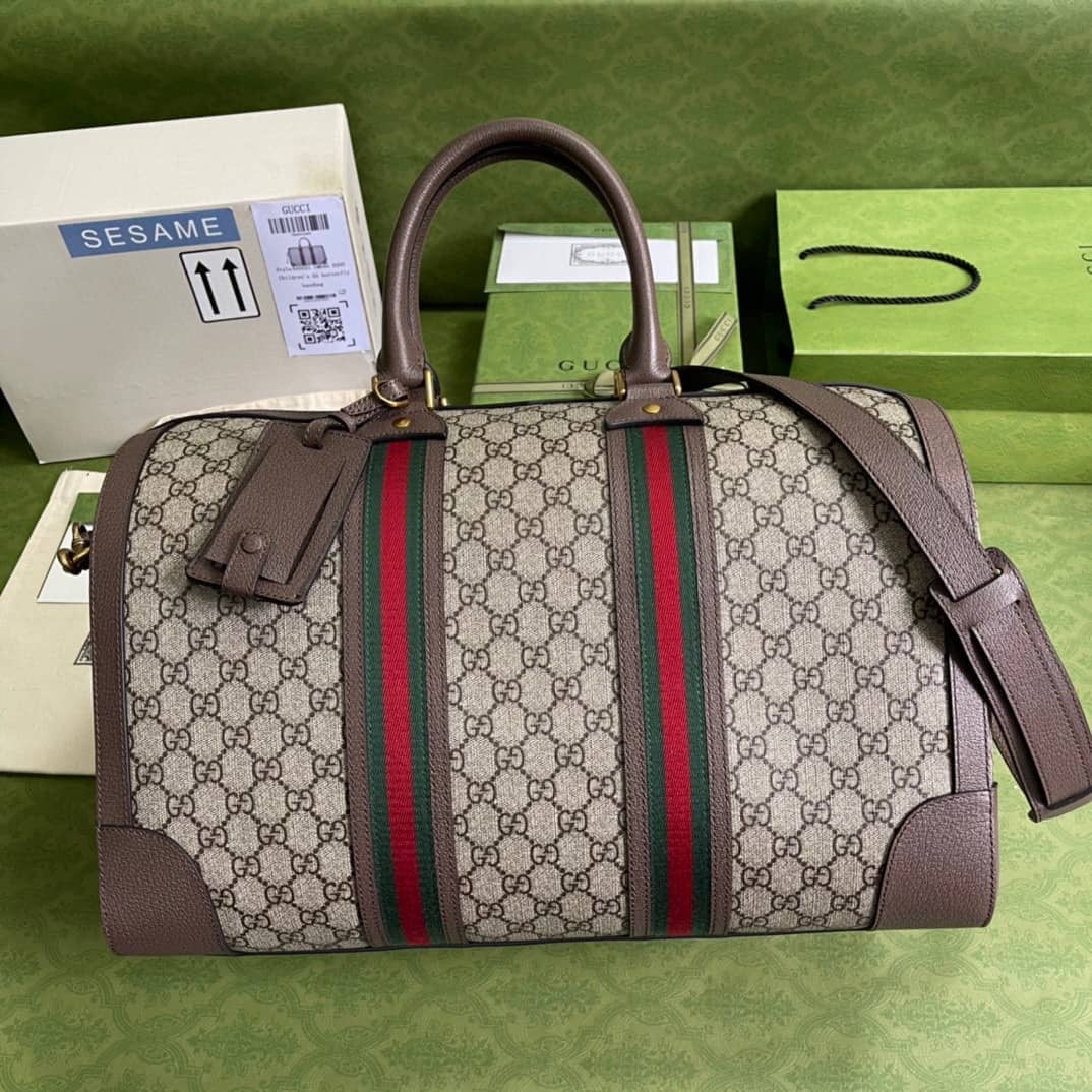 Gvc*1 GG With Web Leather Duffle Bag 645021 Replica