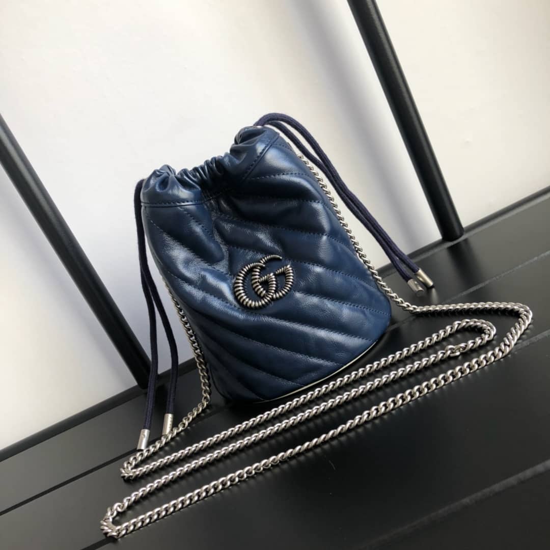 Gvc*1 GG Marmont Mini Bucket Crossbody Bag Replica Blue 575163