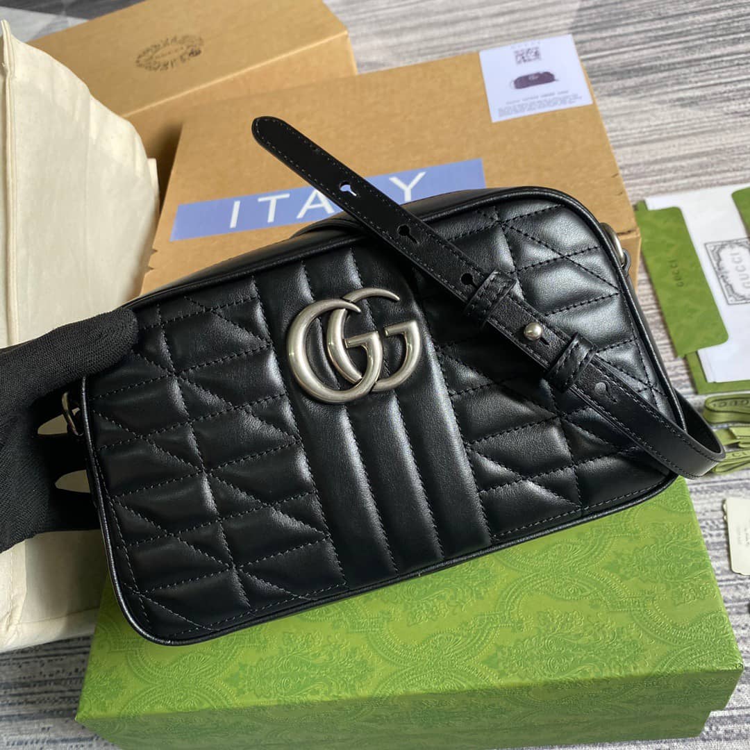 Gvc*1 GG Marmont Small Shoulder Handbag Camera Bag Replica Black 447632