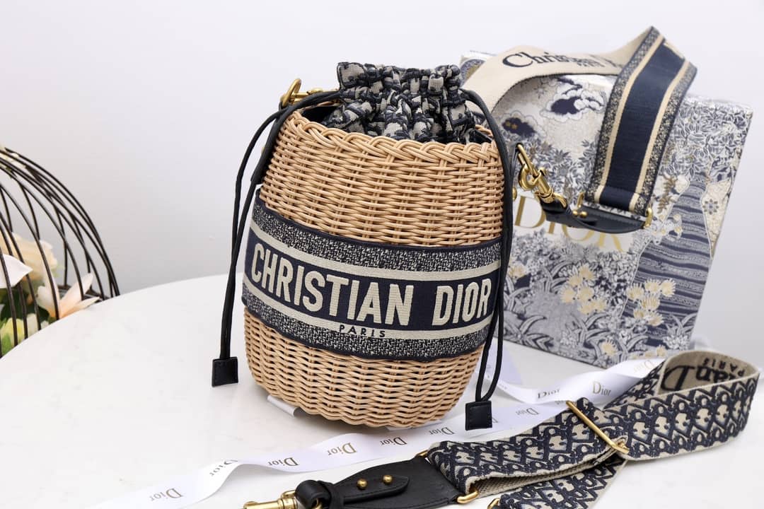 Chr1st1an D10r Wicker Bucket Bagblue Oblique