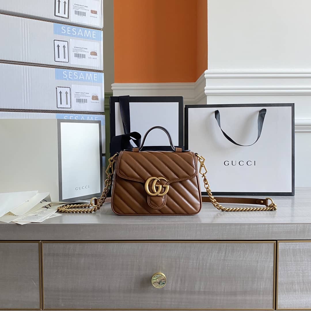 Gvc*1 GG Marmont Mini Top Handle Bag Replica Brown 583571