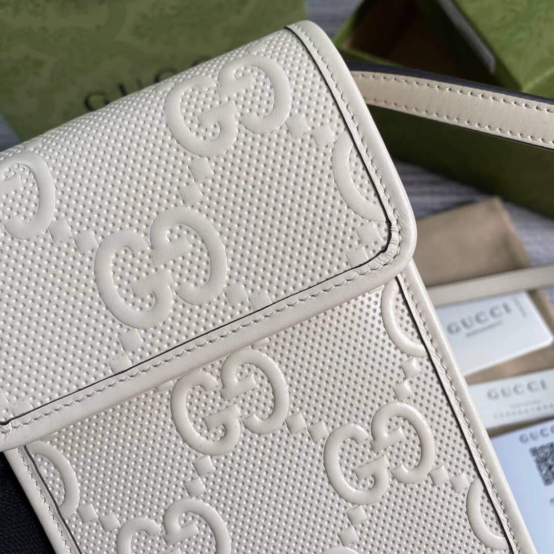 Gvc*1 GG Embossed Leather Mini Messenger Bag Replica White 625571