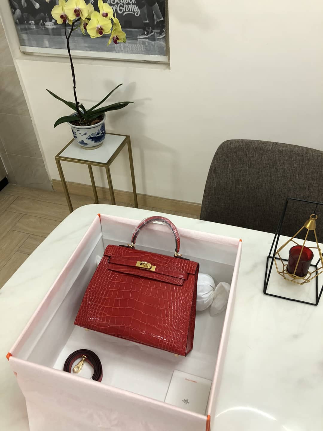 H**me5 Kelly Dupe 25CM Crocodile Shiny Replica Bag